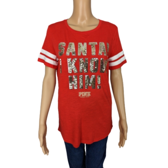 PINK Victoria's Secret Santa I Know Him Sequin Top S - Picture 1 of 8